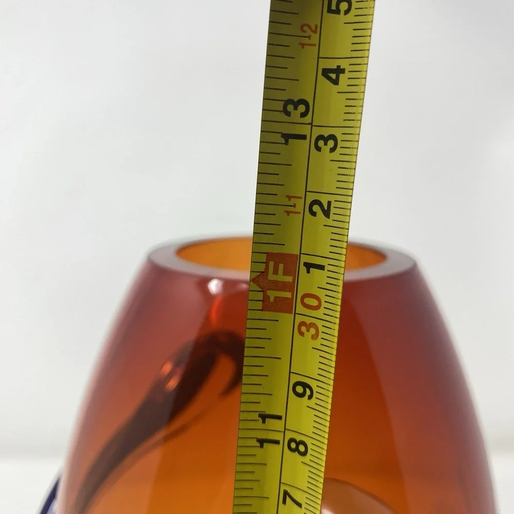 VTG Hand Blown Murano Art Glass Red Amber Swirl‎ Wrap Mid Century Lava 12